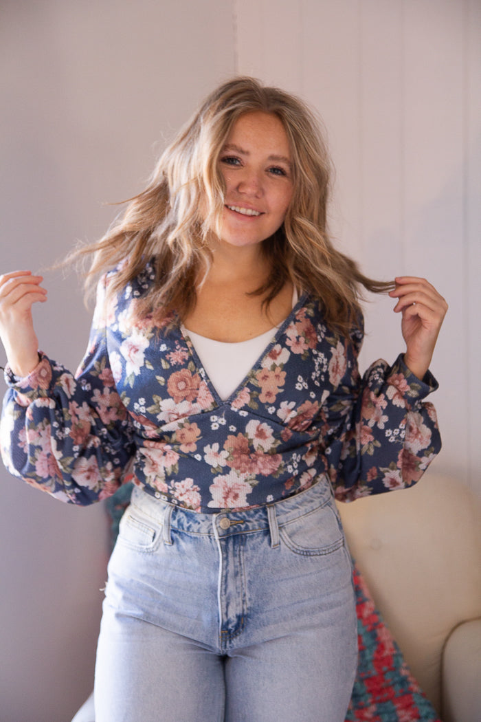 All the Floral Bodysuit in Blue