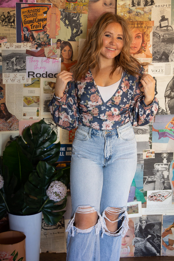 All the Floral Bodysuit in Blue
