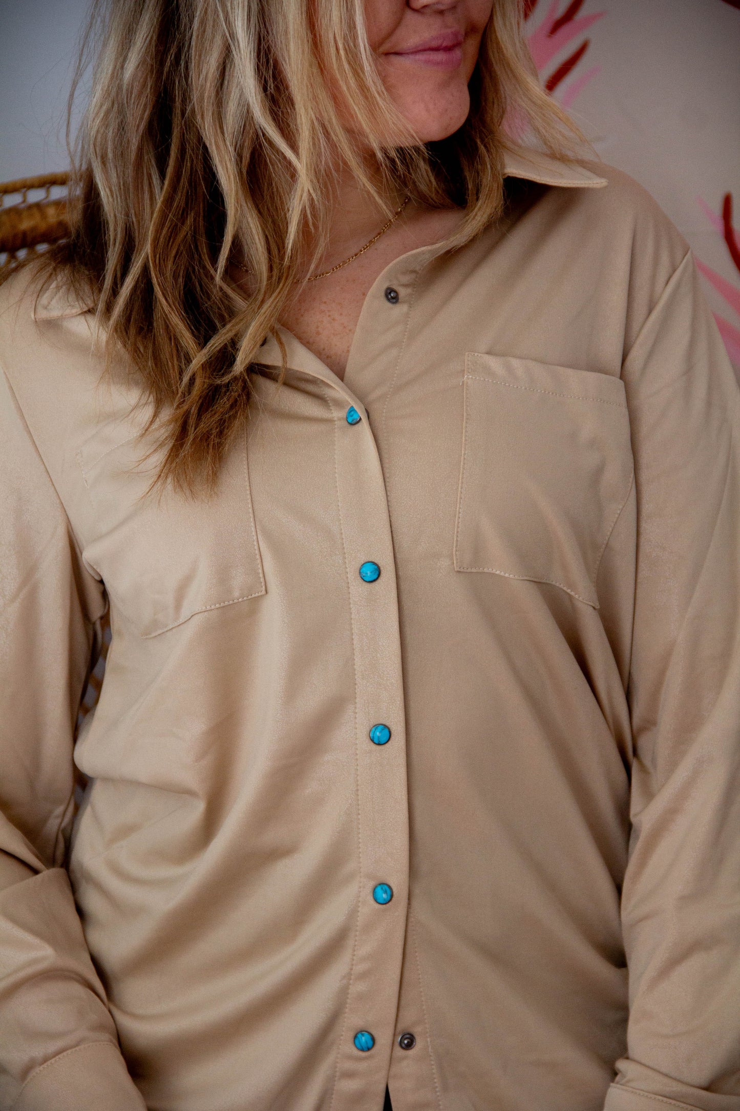 The Tan and Turq Blouse