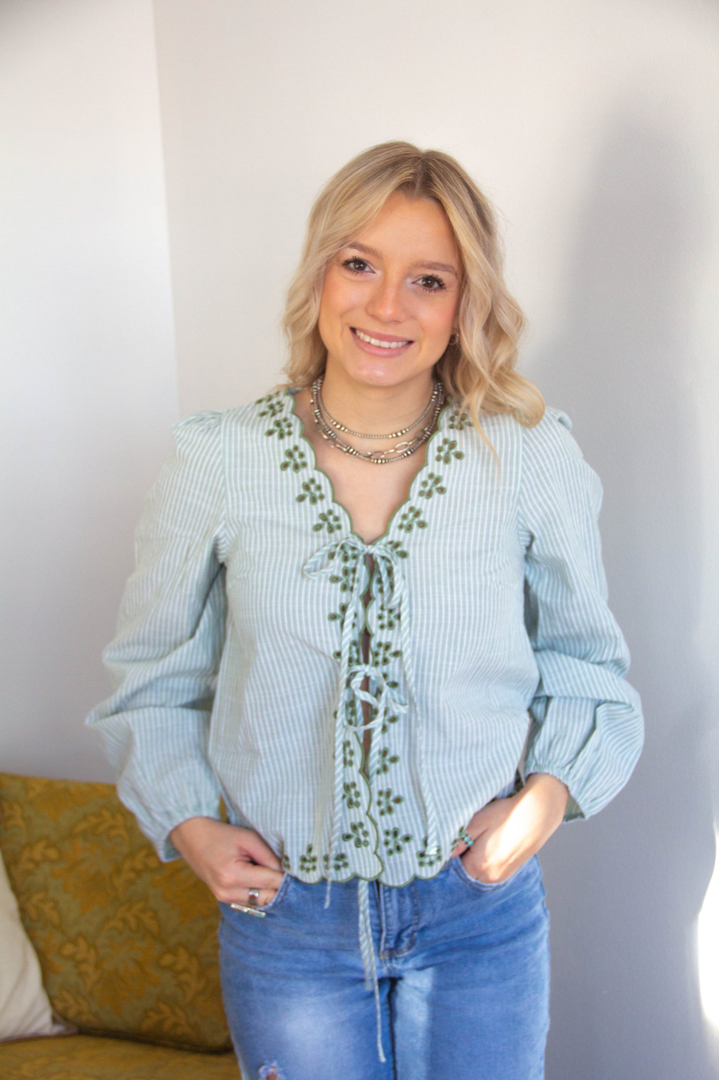 All About the Details Green Blouse