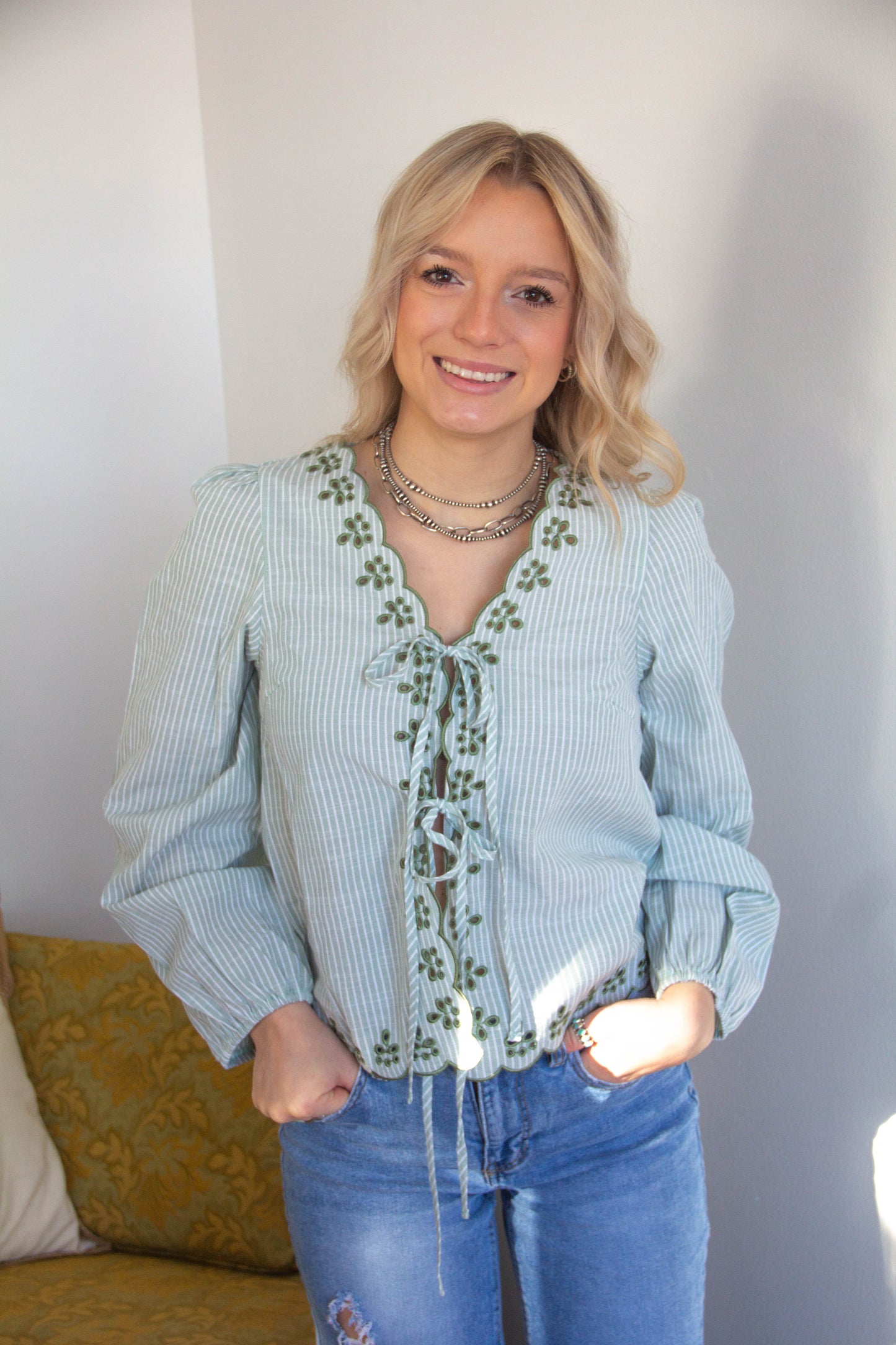 All About the Details Green Blouse