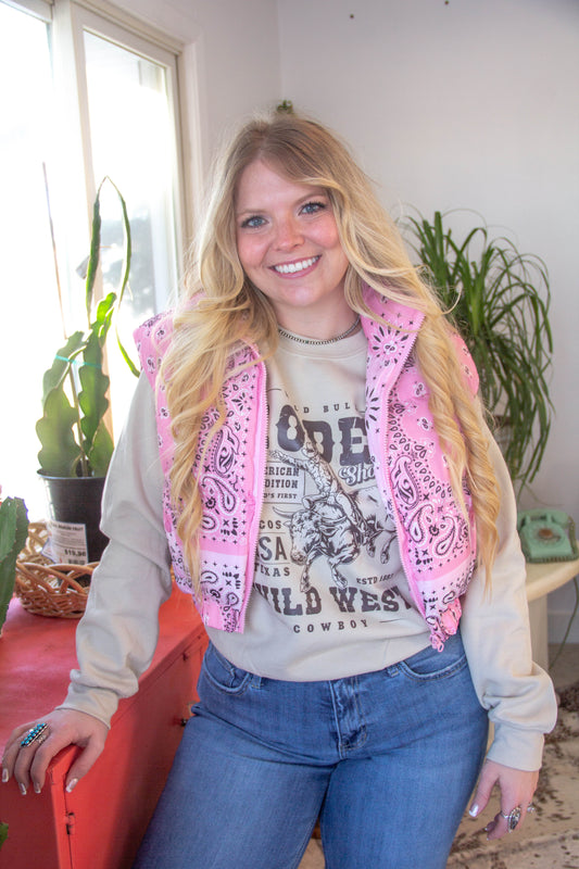 Pink Paisley Puff Vest
